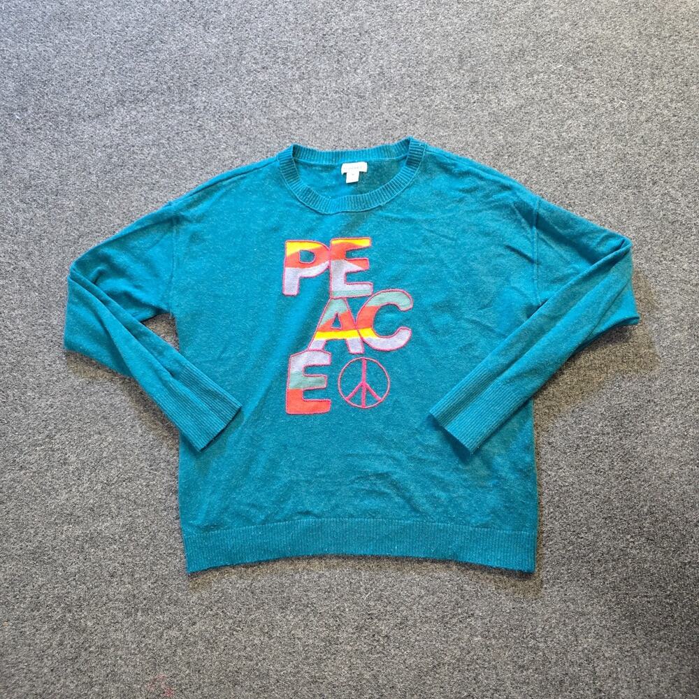 Sundance Sweater Womens Size Medium Green Wool Blend Knit Peace Colorful Casual